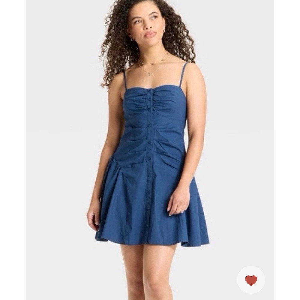 Wild Fable Mini Dress Womens XXL Blue NWT Ruched Button Front Spaghetti Strap